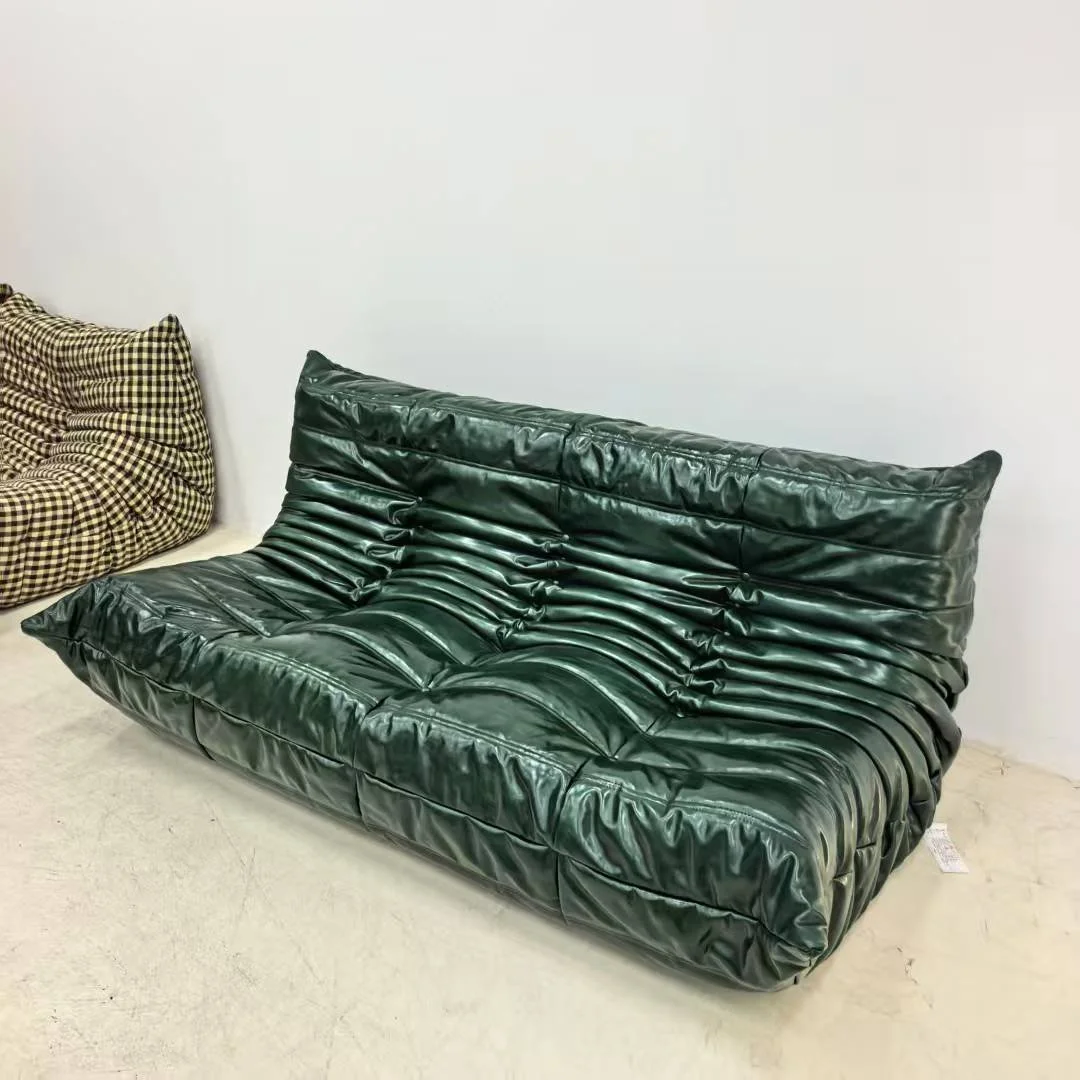 Togo Sofa green leather vintage dupe