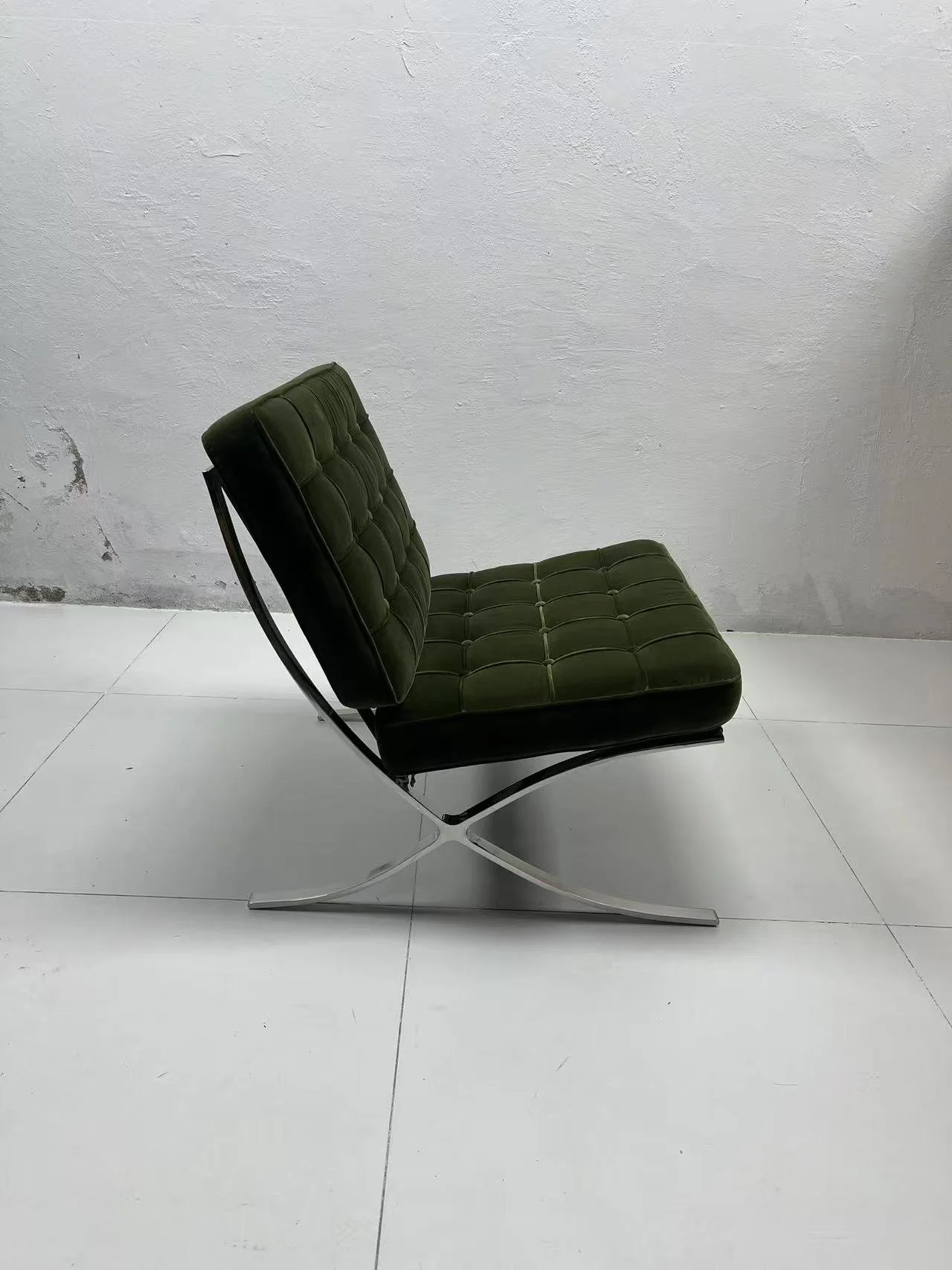 Barcelona chair replica dupe green velvet