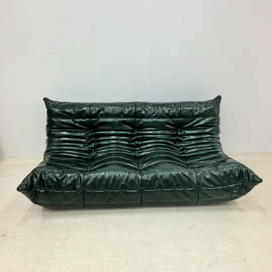 Togo Sofa green leather vintage dupe