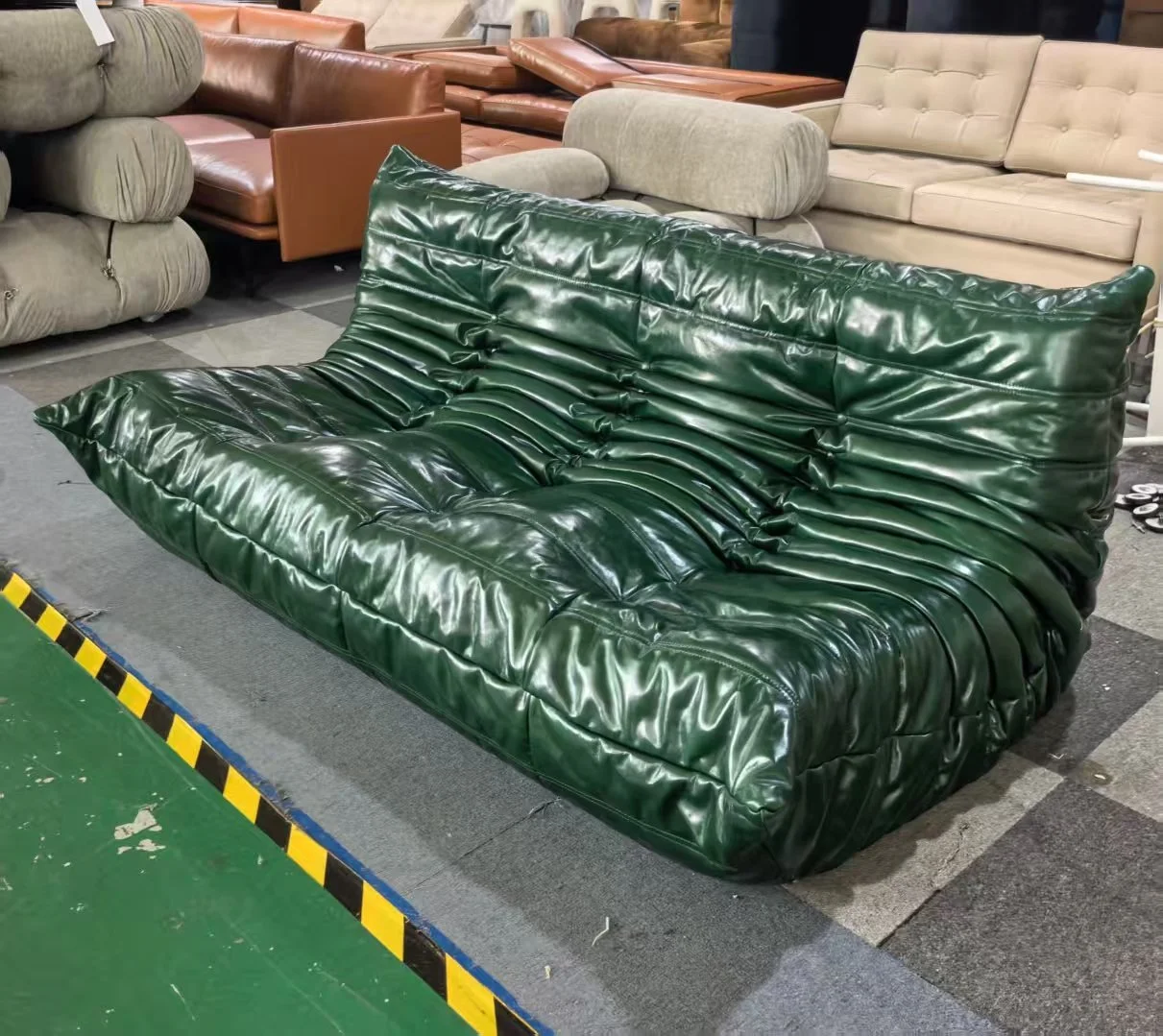 Togo Sofa green leather vintage dupe