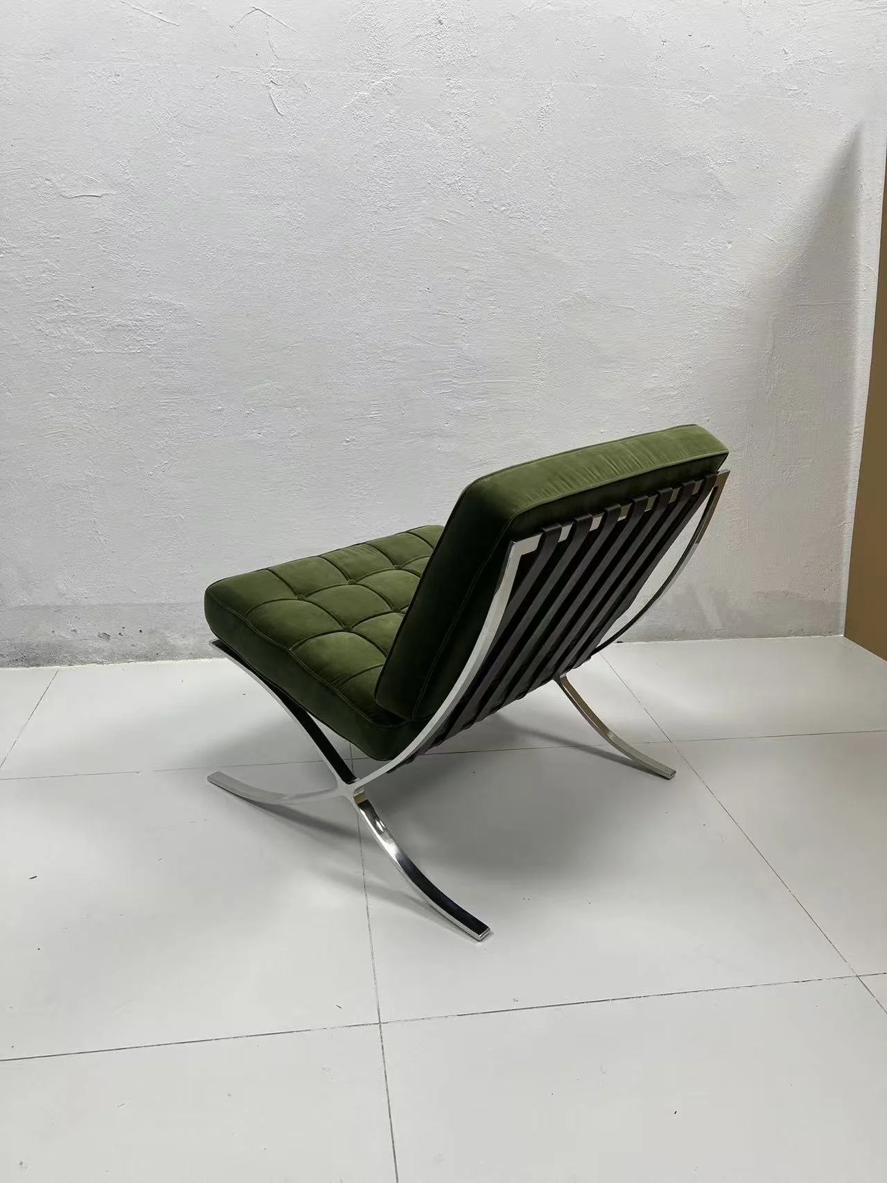 Barcelona chair replica dupe green velvet