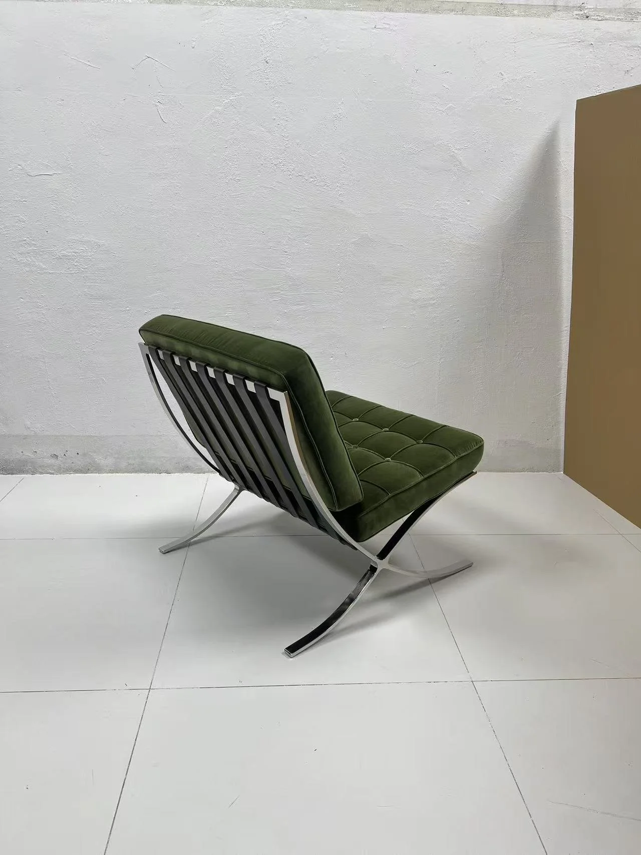 Barcelona chair replica dupe green velvet