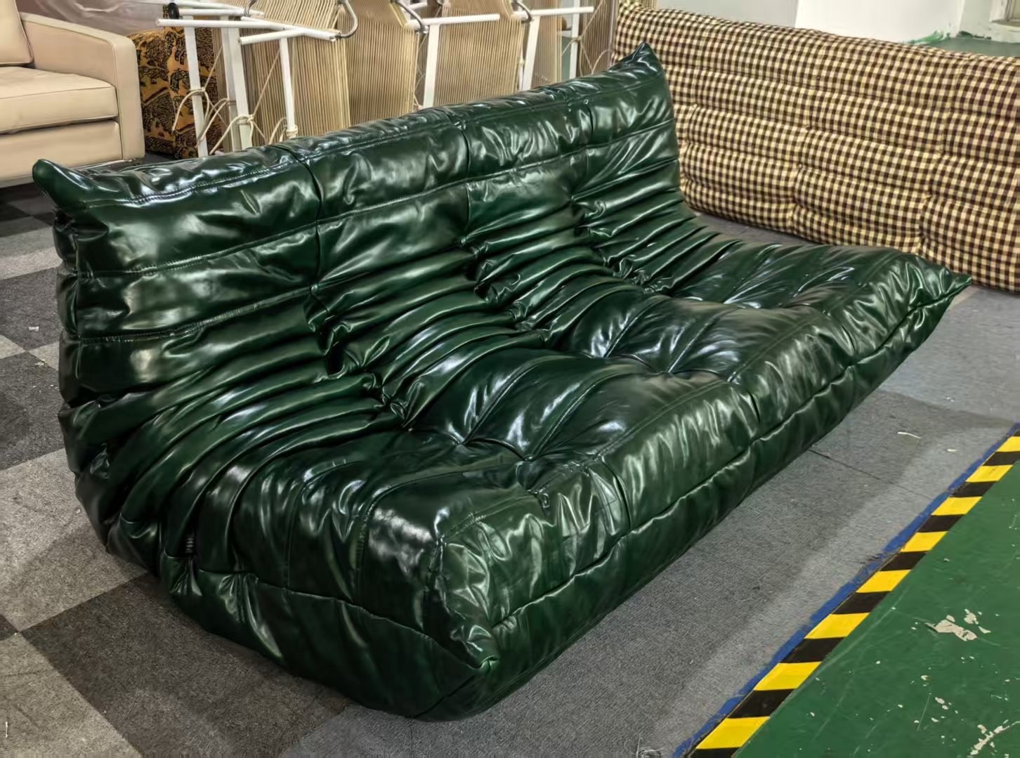 Togo Sofa green leather vintage dupe