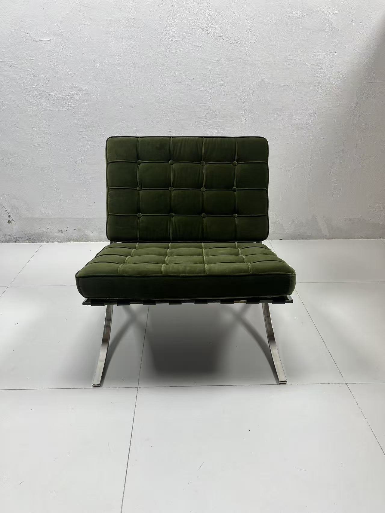 Barcelona chair replica dupe green velvet