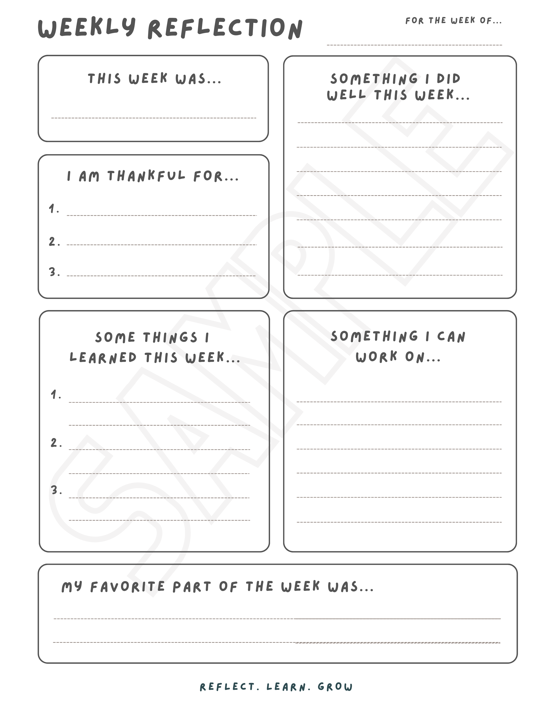 Weekly Reflection Worksheet Printable — Good Good Books