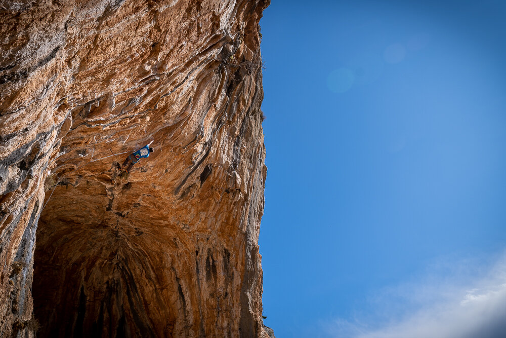 Matt Pickles climbing at Twin Caves in Leonidio.