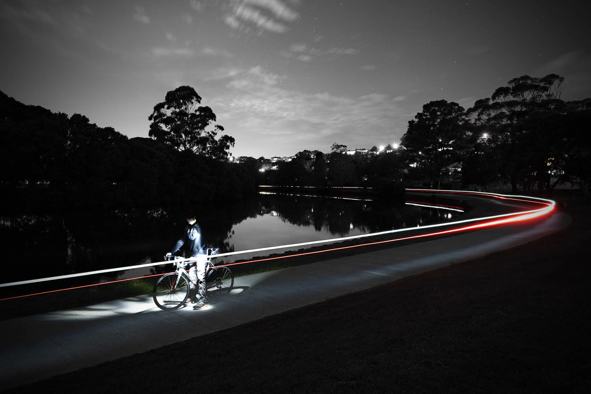 Light Trails on the River Path