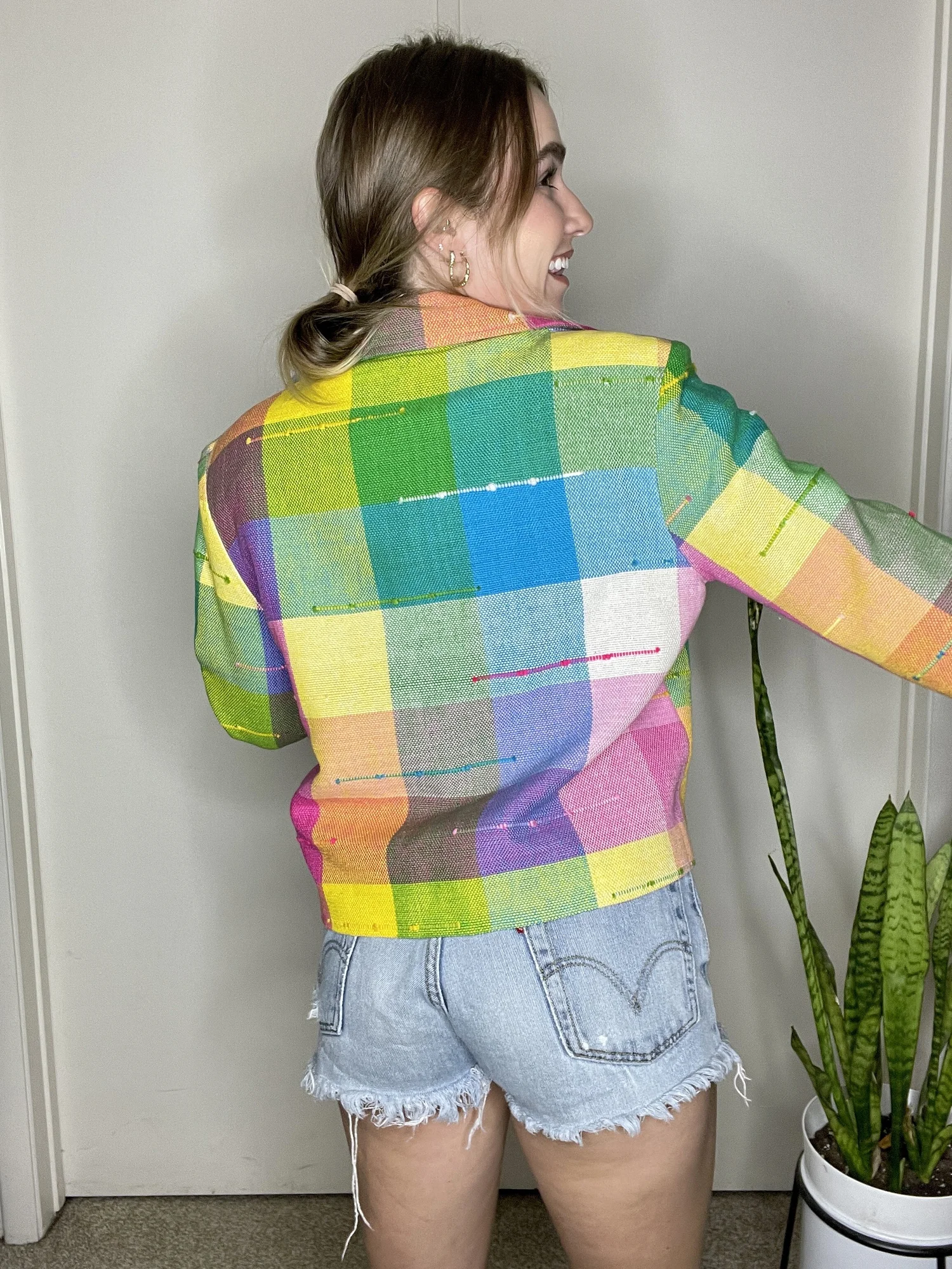 Vintage 80's 90's Neon Multicolor Patchwork Blazer Jacket (M