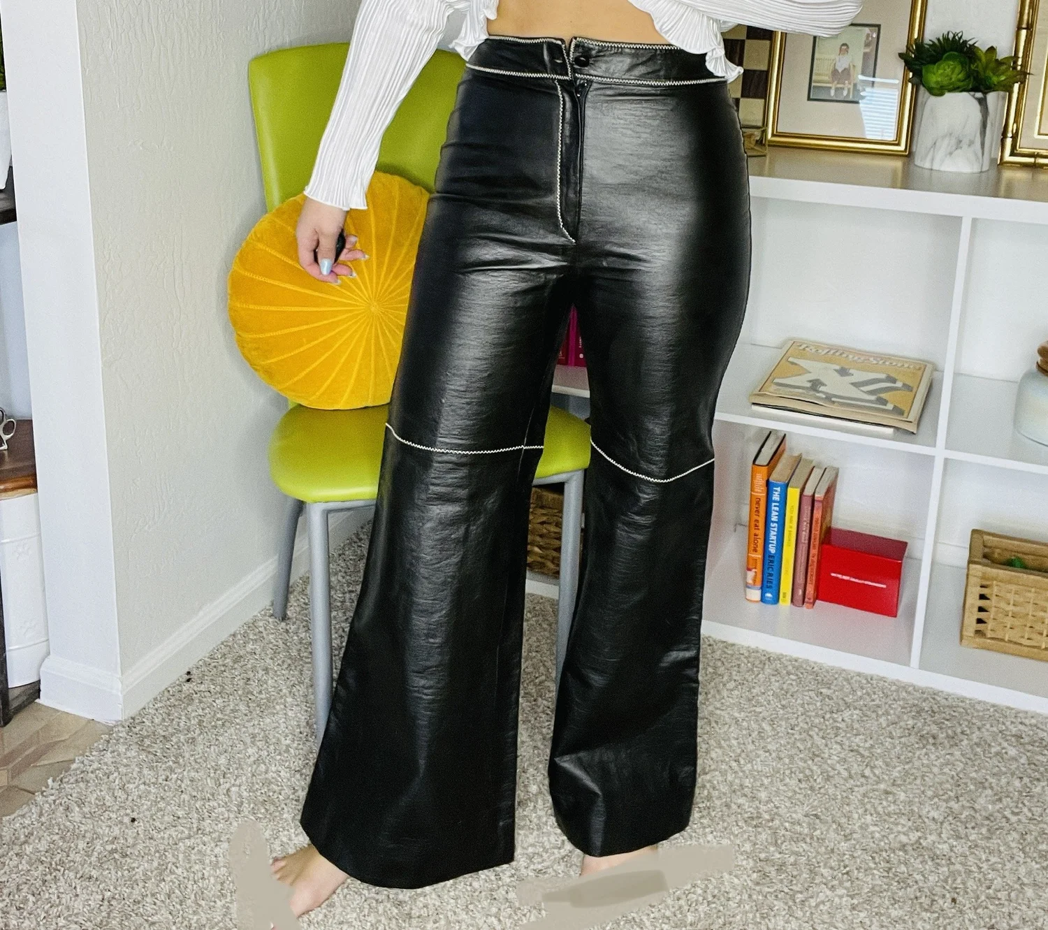 Vintage 80's Leather Wide Leg Bell Bottom Pants Size Women