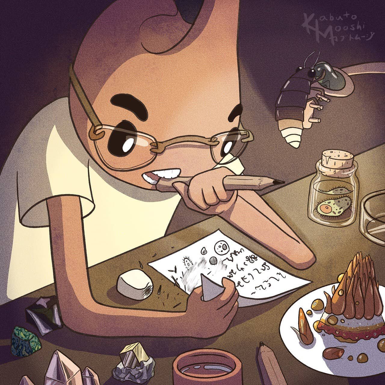 Ikigai. Trust in the process. Keep at it. Easier said than done ya? 

Kabuto ponders whether his inner critic is more stifling than helpful. 

#kabutomooshi #ponder #process #illustration #ikigai #kabutomushi #illus #illustration #characterdesign #bu