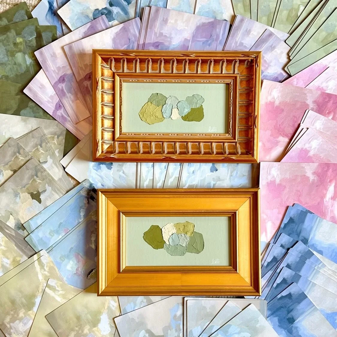 2 sweet little framed panels  are available on my website, but likely not for long! These also ship free and include one of my 2026 calendars as well as an acrylic easel. I recently send a shipment of smalls to @thecollectivedallas and @shoppalomaand