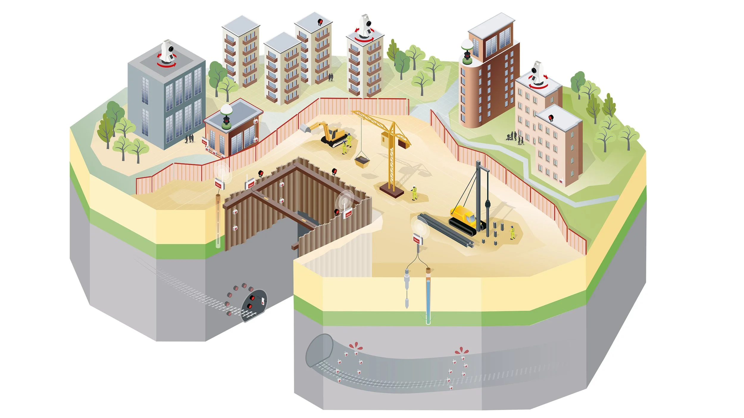 byggarbetsplats, construction site, isometrisk, illustration, samhälle, teknik, ingenjör