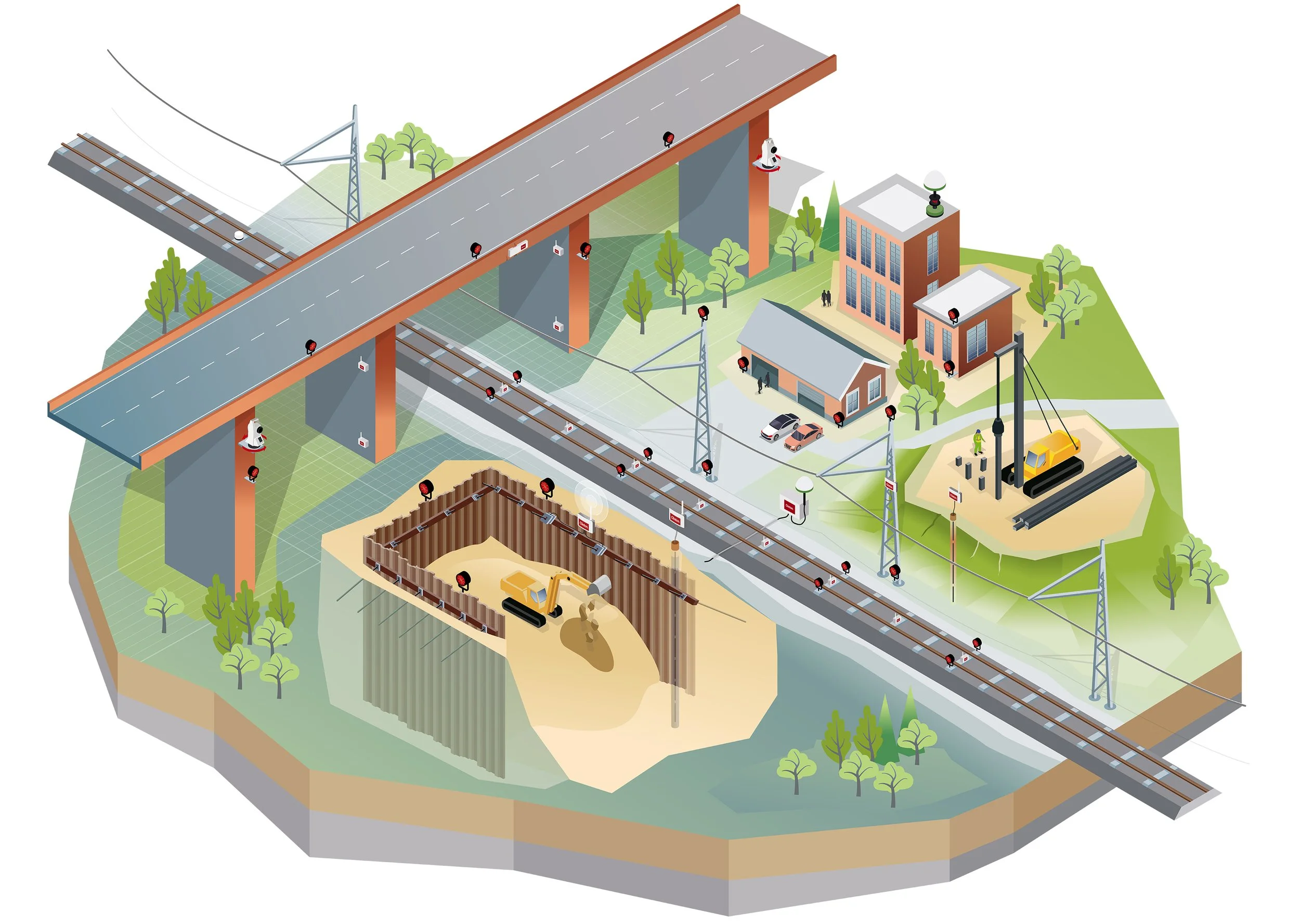 byggarbetsplats, construction site, isometrisk, illustration, samhälle, teknik, ingenjör