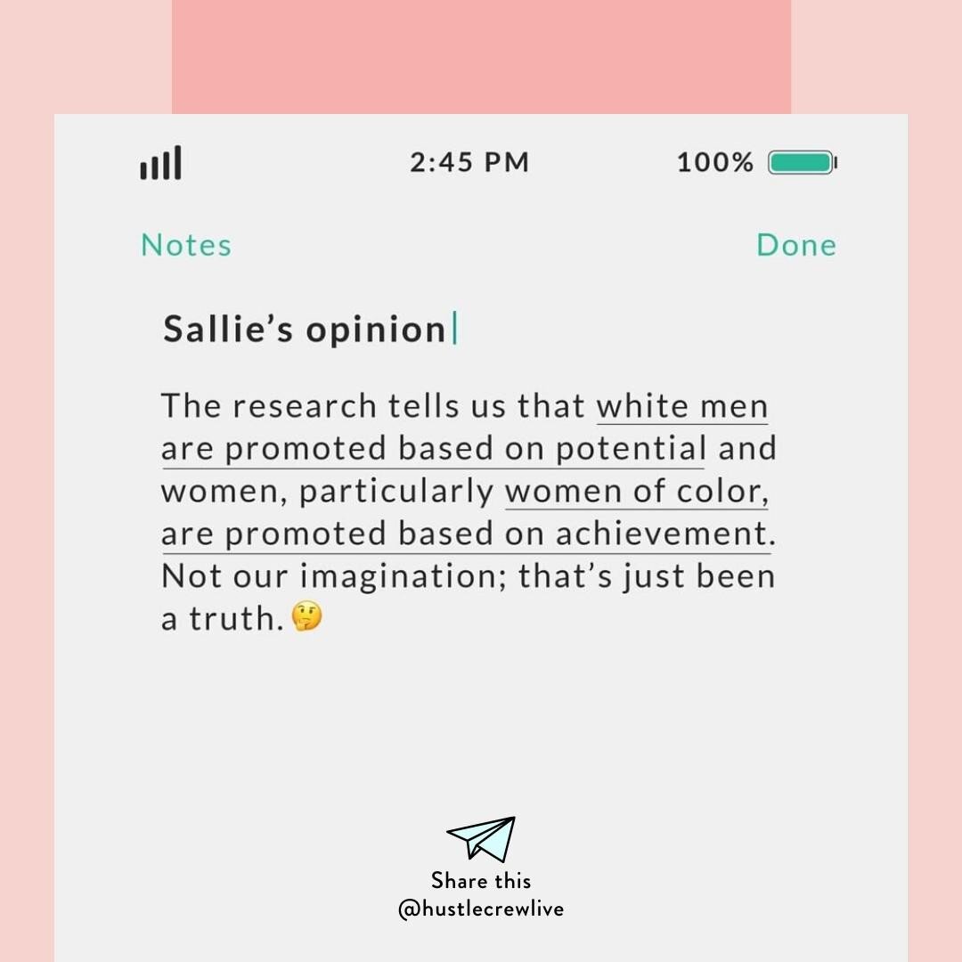 Research confirms what we've always known &mdash; bias negatively impacts womxn and PoC at work 👀 When you're a womxn AND a person of colour, it's even tougher 😒 Our mission is to help underrepresented groups :⁠
⁠
✅ Get the recognition (and pay the