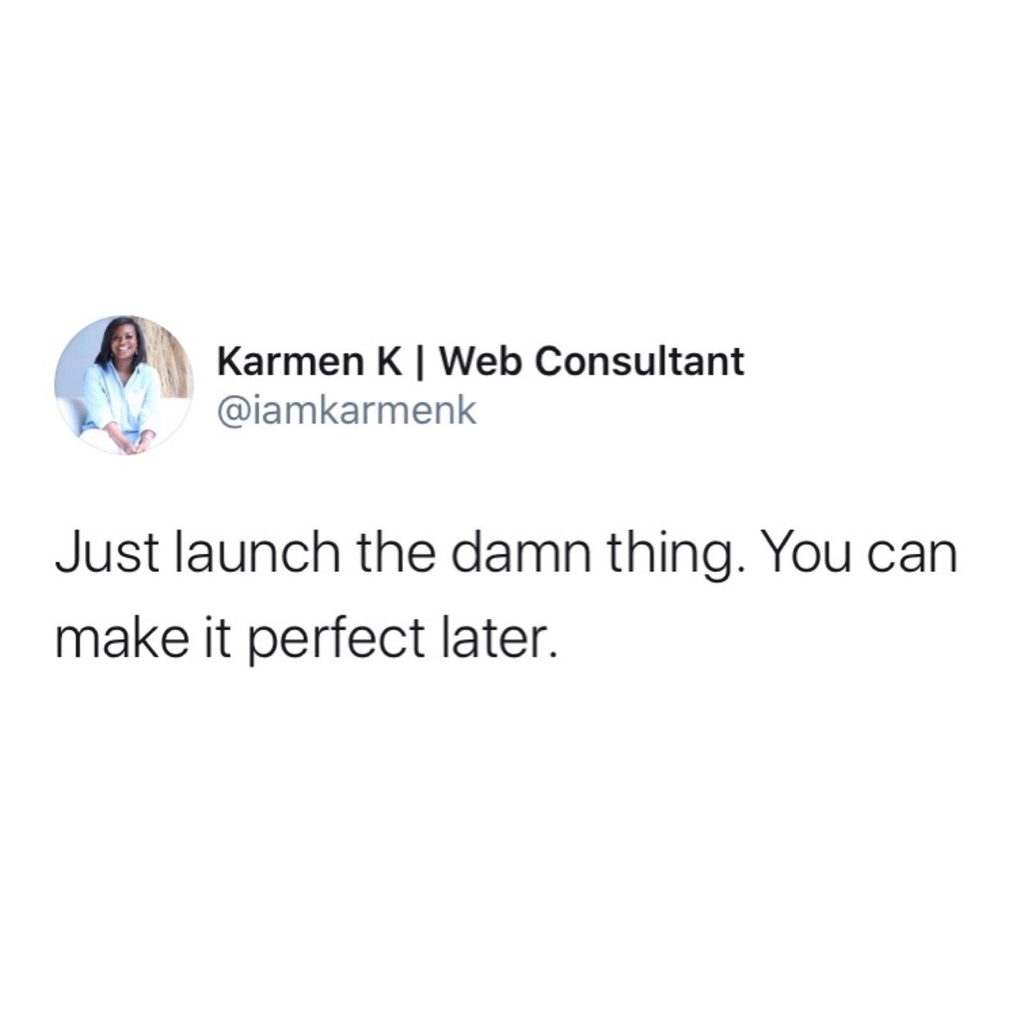 You don't need perfect conditions to start, you need yourself. Just go for it. ⁠
⁠
Credit: @iamkarmenk