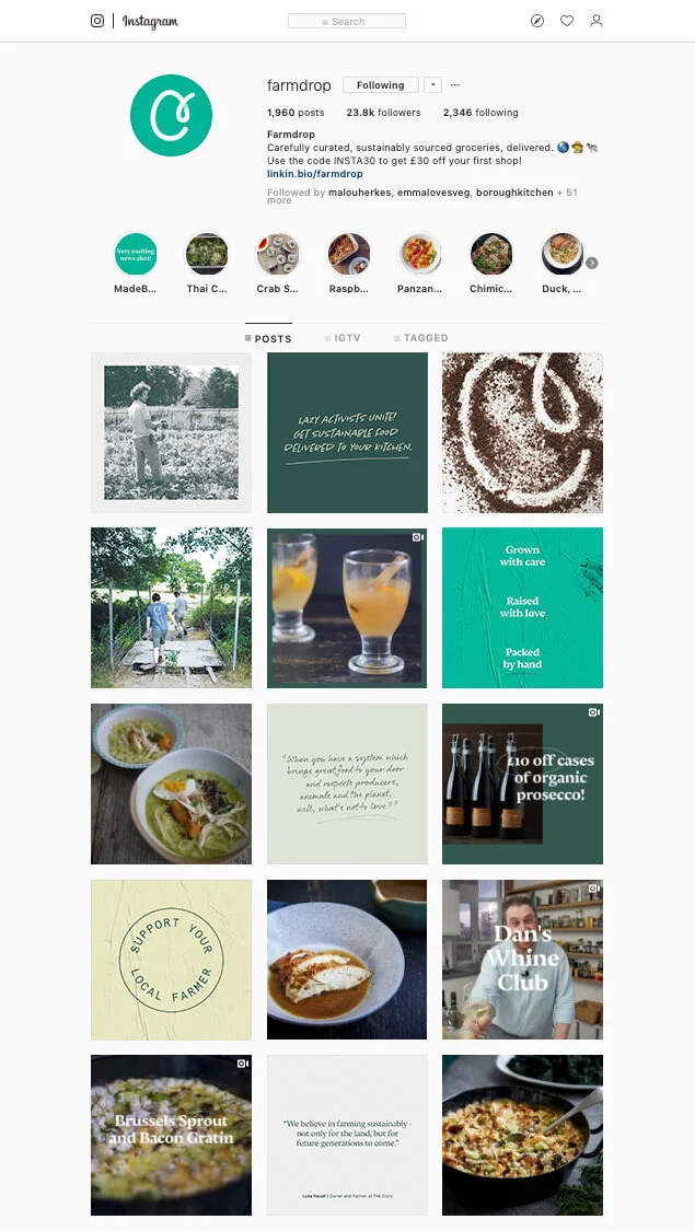 Concepting, creating and planning Farmdrop instagram feed