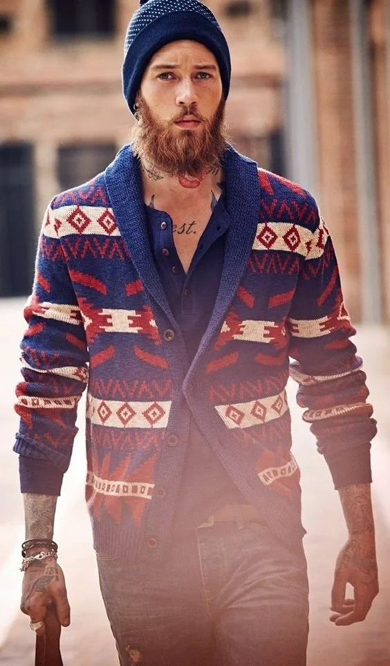 Blue and red Christmas cardigan