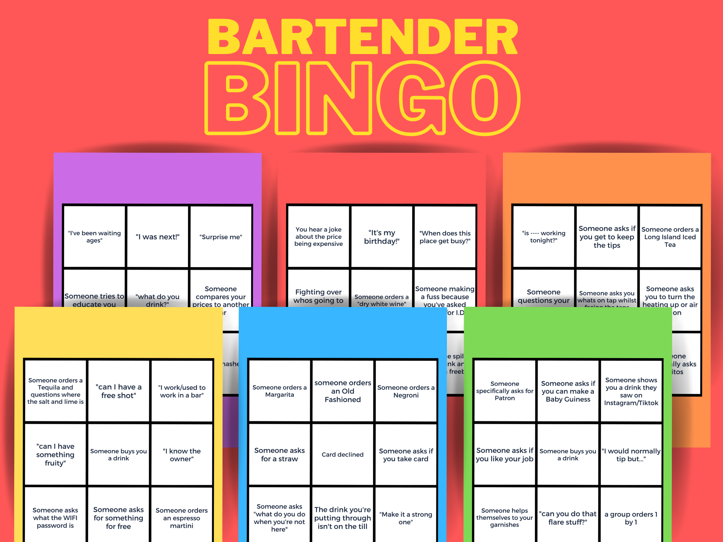 BARTENDER BINGO Game for Bartenders to play on shift — Smartblend