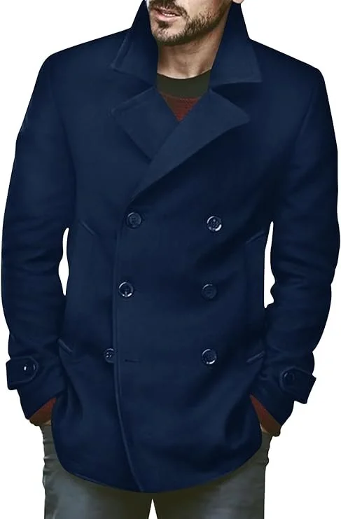 navy christmas party pea coat for men