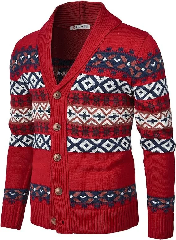red patterned party Christmas cardigan for men