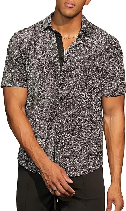 mens short sleeved glitter shirt for Christmas parties