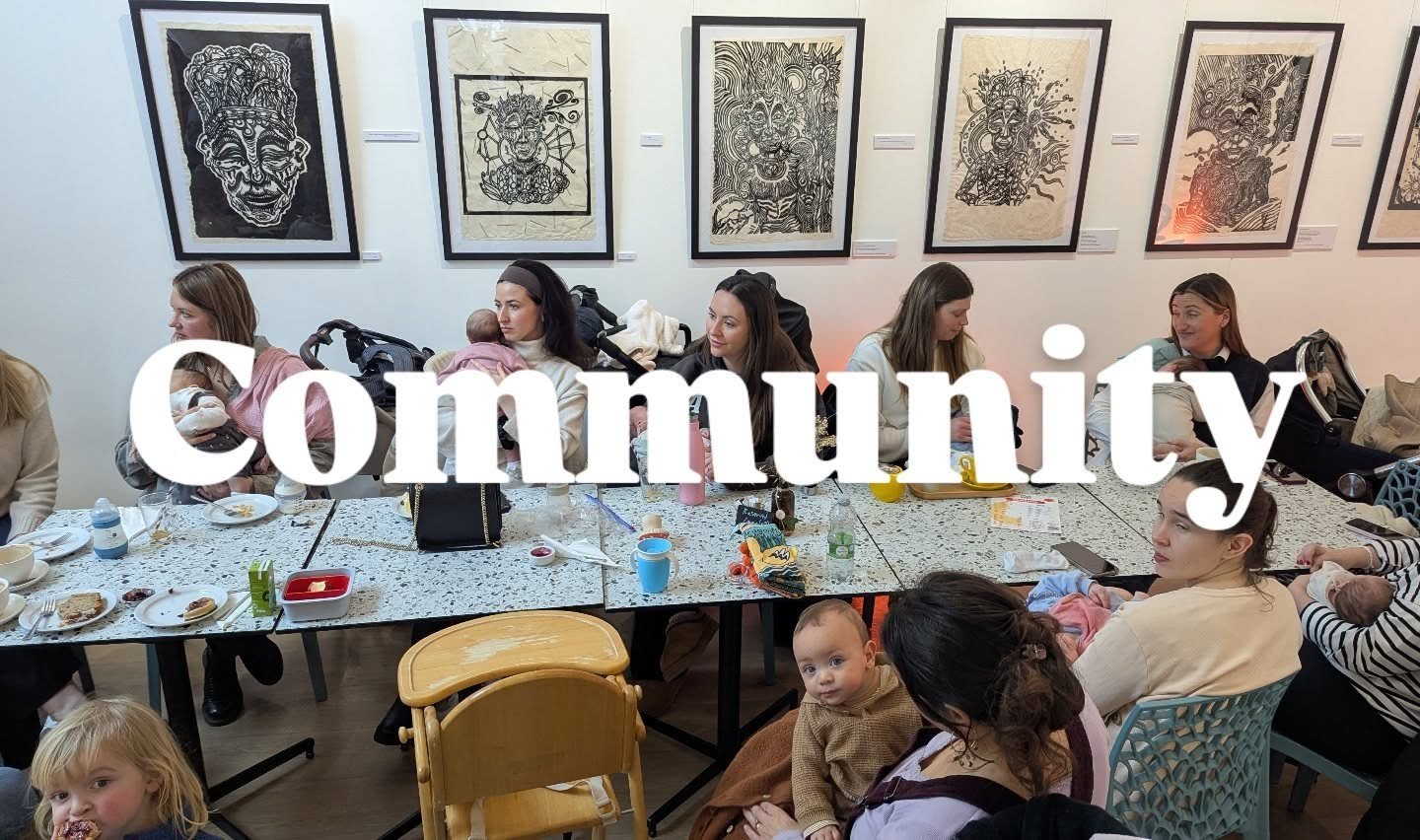 Communi-tea and cake at the Pregnancy Pilates social today. A big group of women came together with babies ranging in age from nine months old crawling about on the floor and eyeing up everyone's crumpets to just two weeks on their first solo trip ou