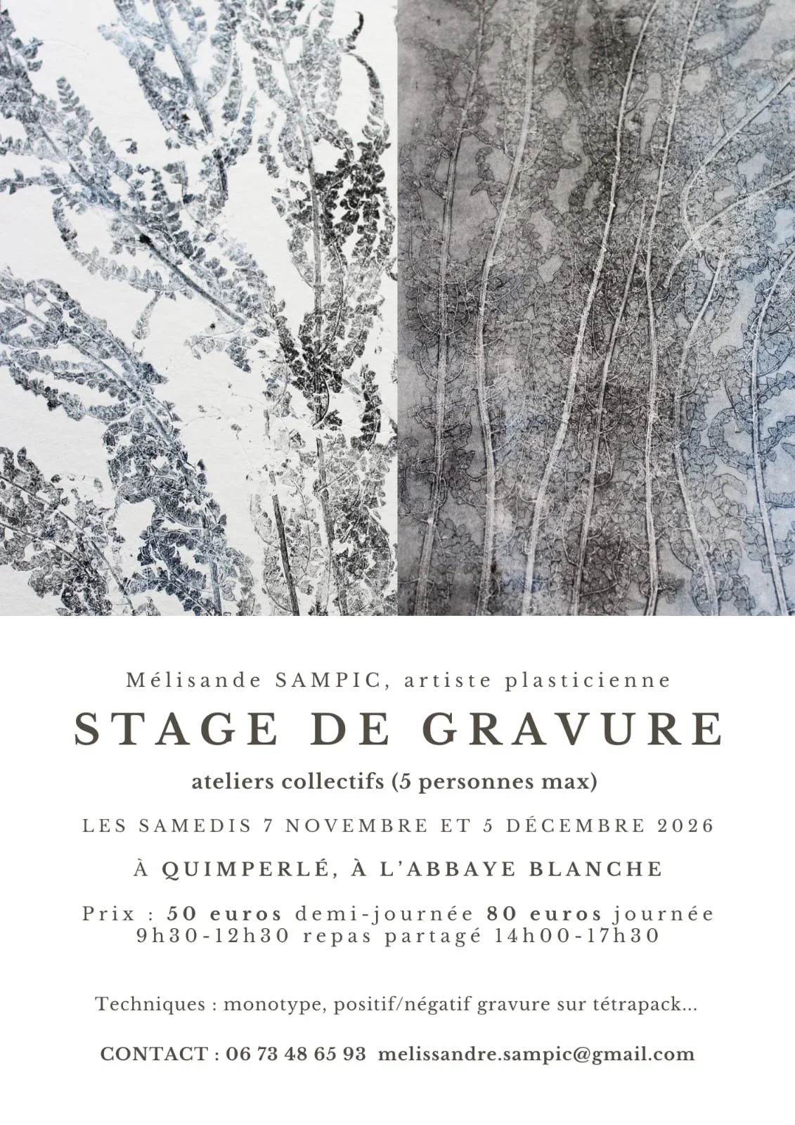 Prochain stage de gravure à l’abbaye climatique le 7/11