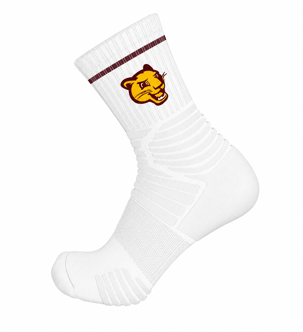 SS_TCK Crew Socks - Panther Head (Maroon Stripe)