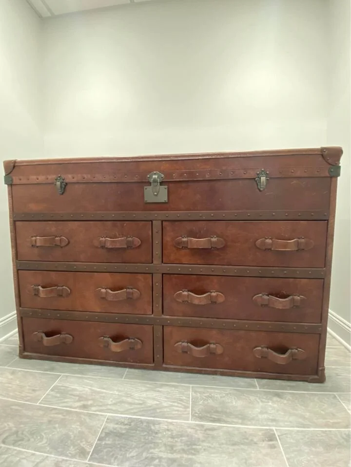 Restoration Hardware Leather Mayfair Steamer Trunk Double Dresser Empty Your Nest Restoration Hardware Leather Mayfair Steamer Trunk Double Dresser Empty Your Nest