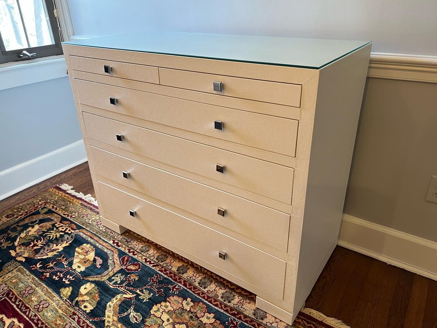 Pair of Dressers with Beveled Glass Tops
From Bungalow 5 
21 x 43.25 x 37.5 #emptyyournest #dresser #bungalow5 #interiordesign #interiordesigner #homedecor #upcycle #estatesale #estatesalefinds #bedroomdesign #bedroomdecor #shoplocal #shopsmall #summ