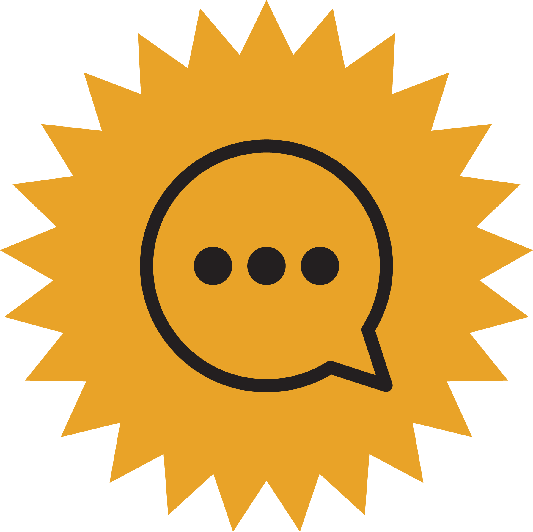 A stylized yellow sunflower with a black outline, featuring three black dots in the center.