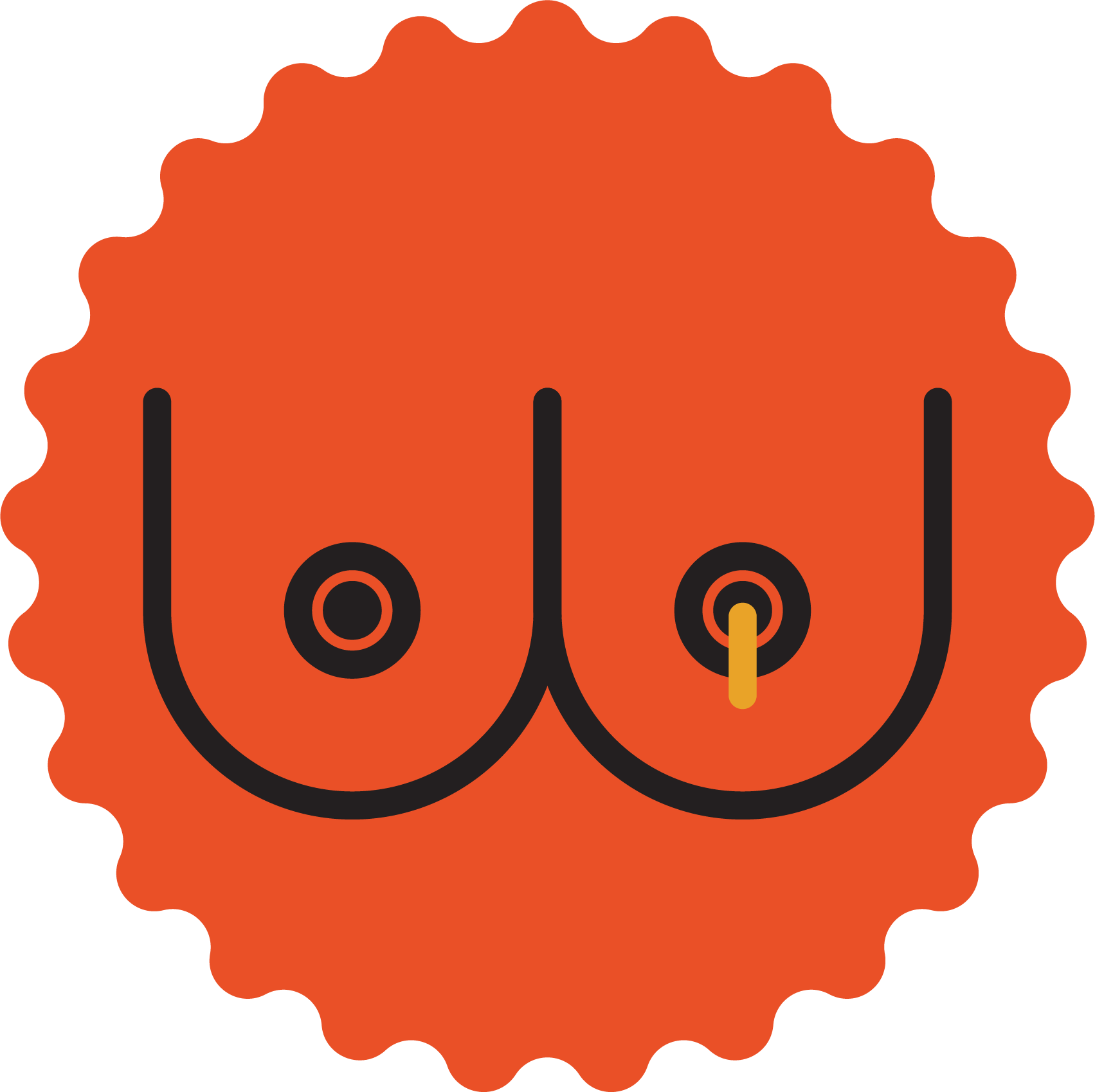 A stylized illustration of a clock with an orange, gear-shaped background and black and orange clock hands