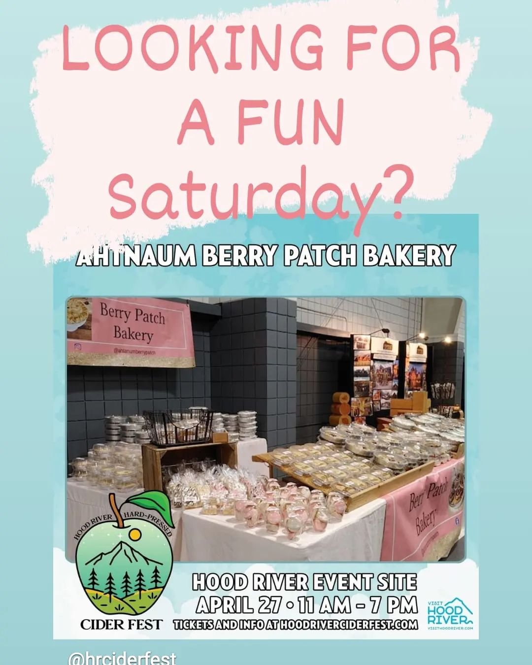 Ahtanum Berry Patch Bakery will be in Hood River tomorrow for a One-Day Cider Festival! Check out their feed!

Open in Yakima every Wednesday to Saturday 9-4 
Ahtanumberrypatch.com