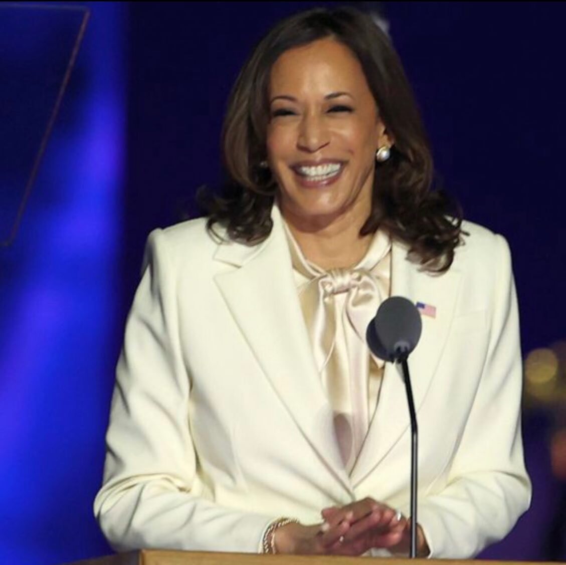 Kamala was luminous in white last night, just as the early 20th century suffragists planned, so that they would been seen more prominently at their marches, rallies, and in newspaper photos.  Remember, this brilliant idea came from women who had no p