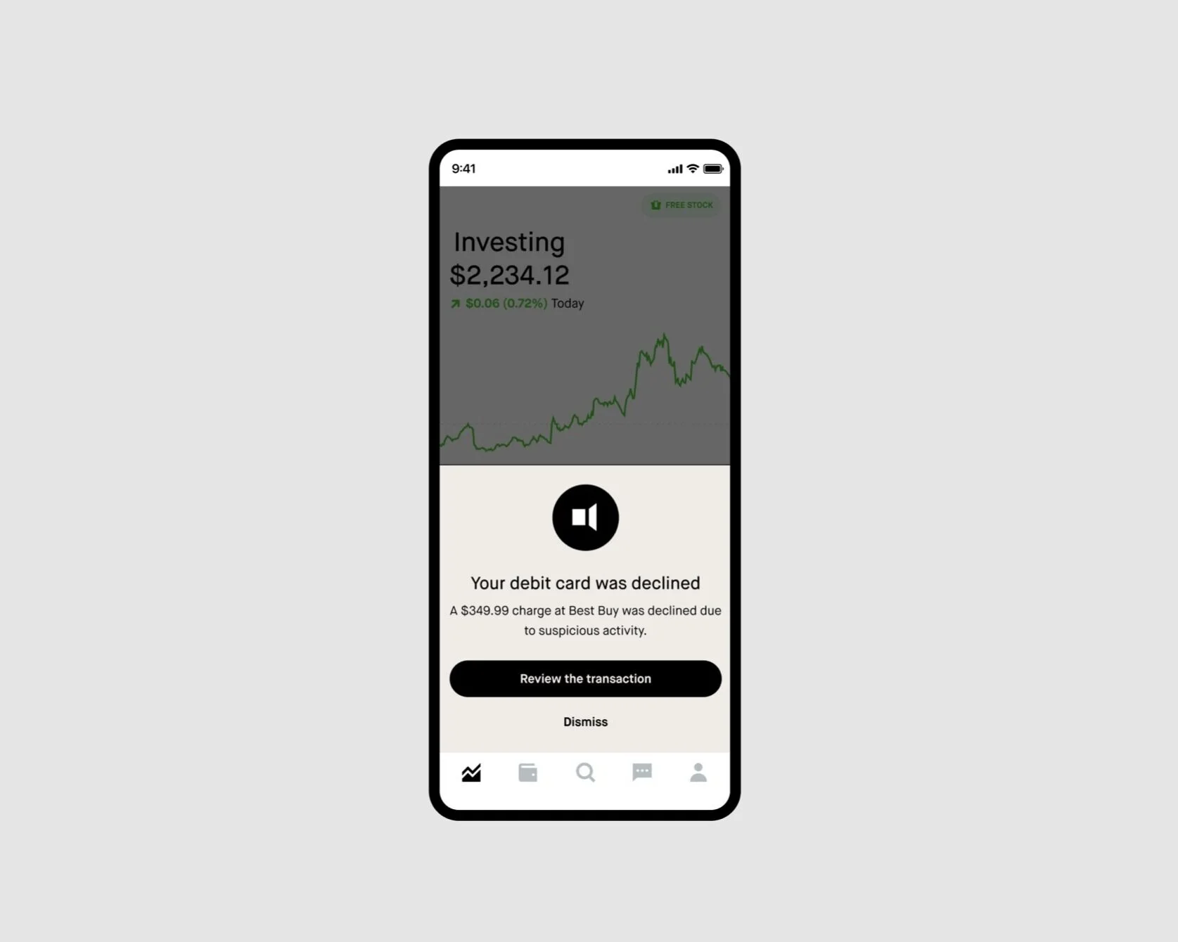 To become the “one stop shop” for our customers’ finances, we need to prioritize security features that help customers stay on top of their money. A neutral alert sheet that prompts users to review suspicious activity communicates to users that we’ll