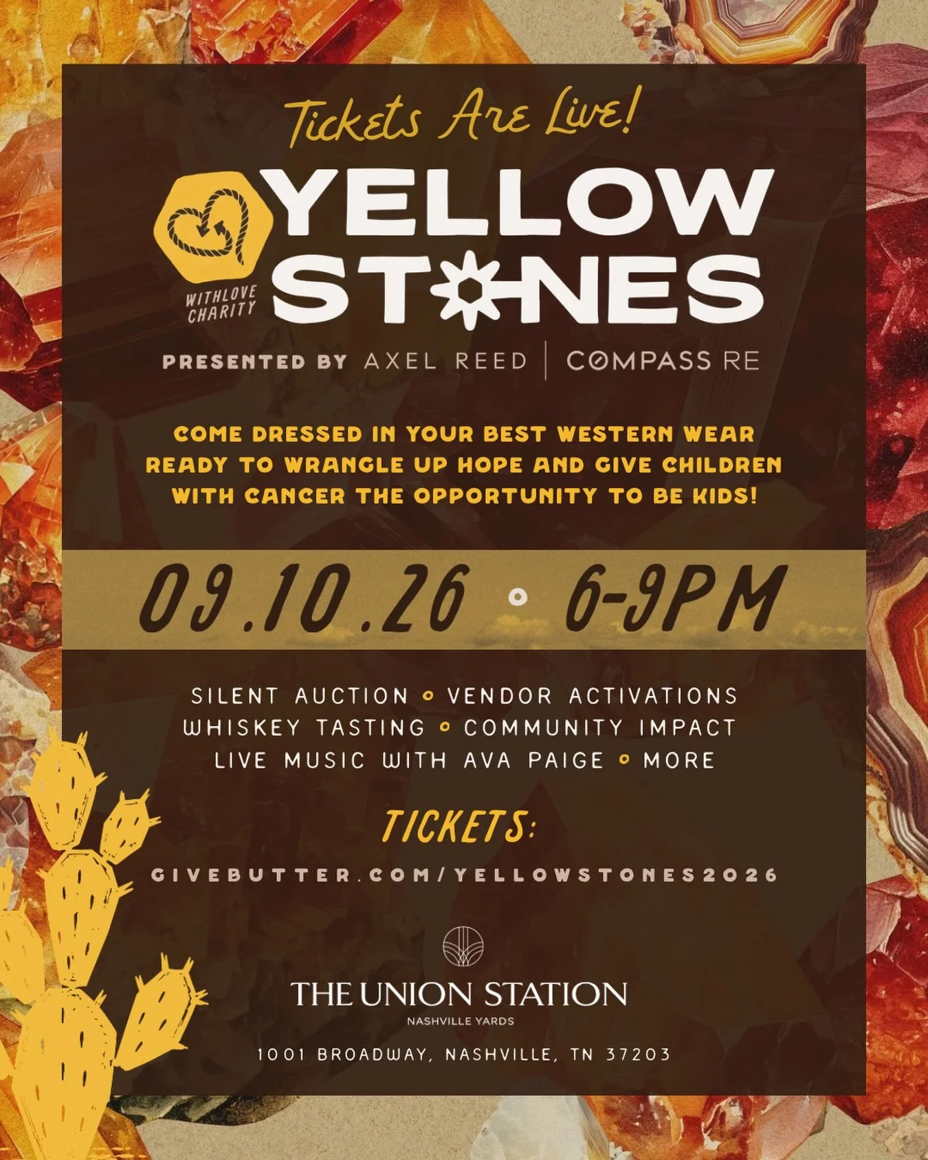 💛 GIDDYUP! Early Bird Tickets for YellowStones are officially LIVE 🤠

Dust off your boots and join us for an unforgettable evening at @unionstationnashville on Thursday, September 10, as we come together to support local children battling cancer th