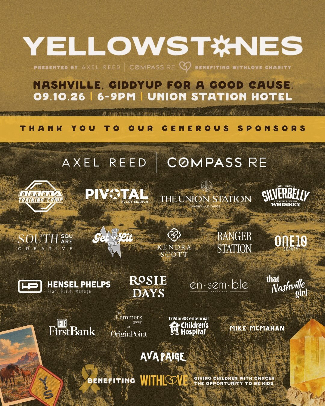🤠ONE MONTH until YellowStones!

The countdown is officially on, and before we get any closer to September 10, we have to give some love to the incredible sponsors helping us bring YellowStones to life this year.

These businesses and individuals did