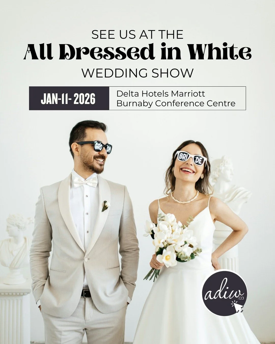 Catch us at the All Dressed In White Bridal Show on January 11th, 2026, at the Delta Hotels Marriott Burnaby Conference Centre. 

Come say Hi and hear how Tiki Time Tours can help make your wedding day memorable.

As a special offer, engaged couples,