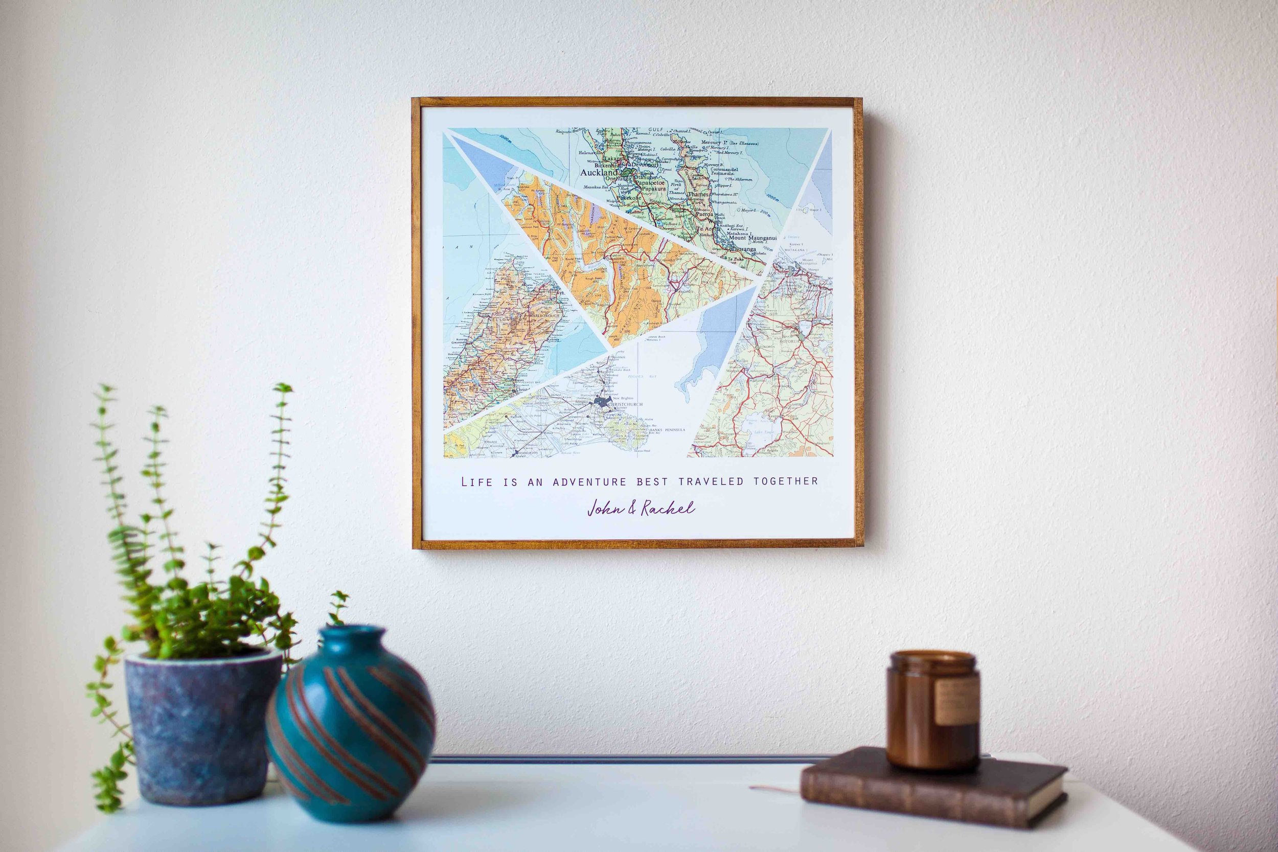 Custom Travel Map Art Gift for Husband, Wife