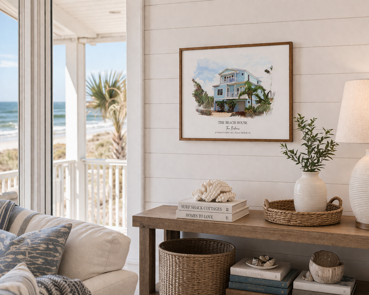 AI Generated - 11x14 Beach Home Portrait Displayed on Wall.png