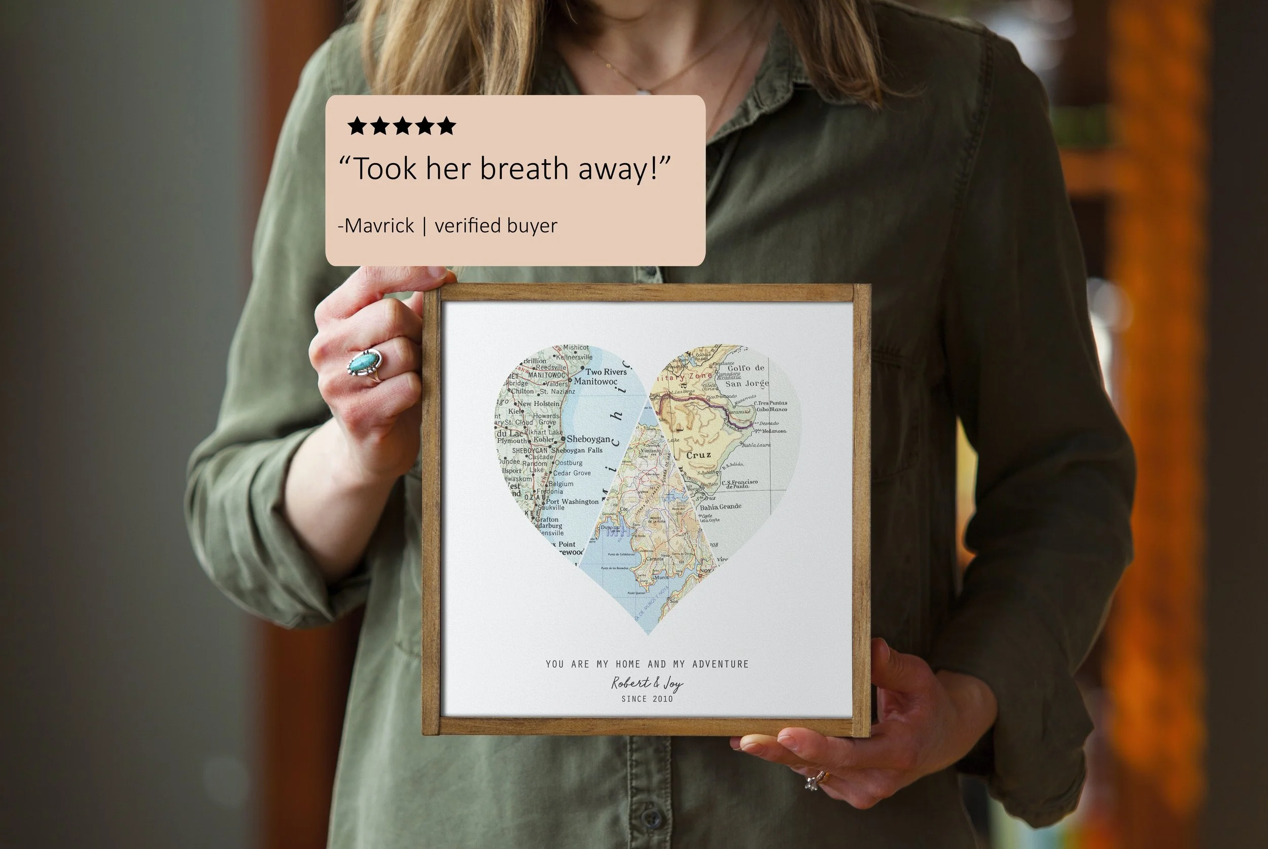 Couples Anniversary, Wedding Map Wood Print  - Amor