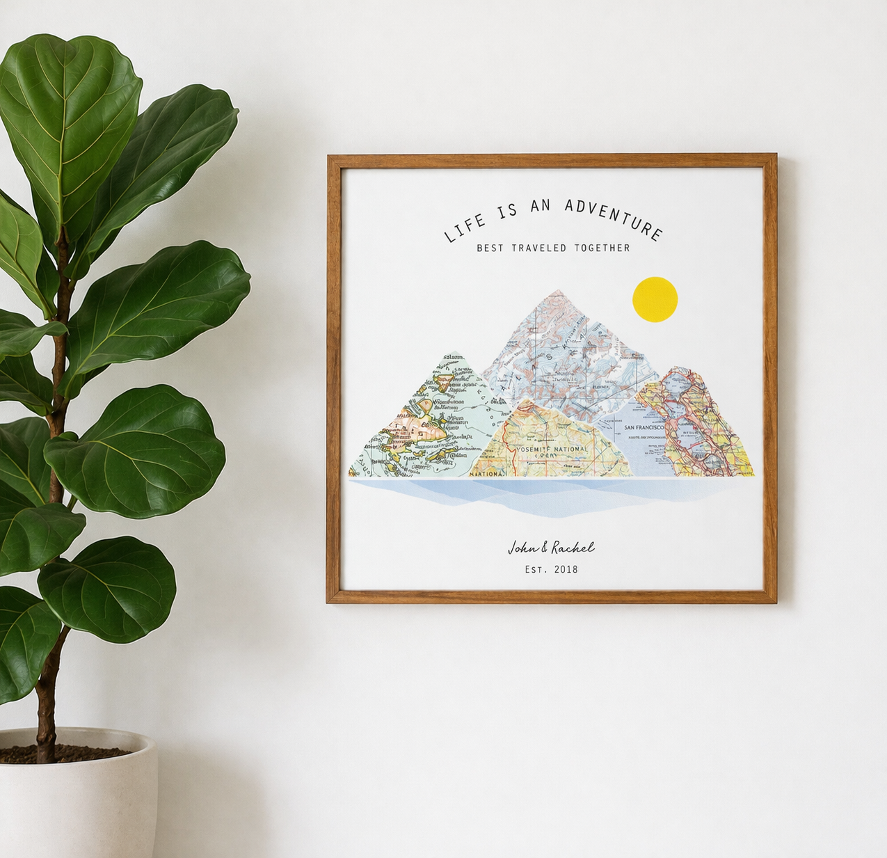 Where It All Began Mountain Map | Custom Location Map on Wood | Travel Story Map Anniversary Gift | Couple Travel Map Art