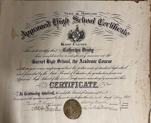 Catheryl Demby garnet diploma, 1924_150px.jpg