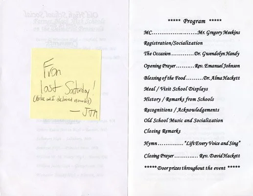 Order of service for the program of the old high school social program page 2 with a list of the Black High Schools on the Delmarva Peninsula, april 18, 2026