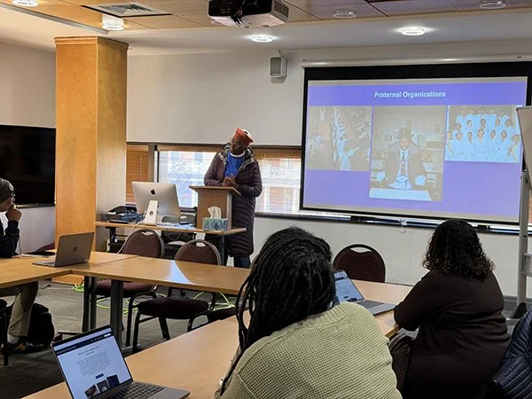 melissa kemp delivers archives overview at rooted in the shore workshop, sophie kerr room, WAC, 3-28-2026