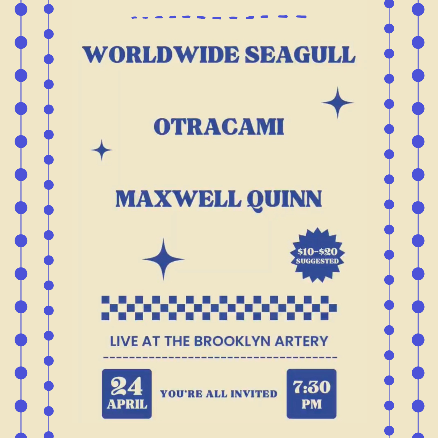 Live Music: Worldwide Seagull, Maxwell Quinn, Otracami