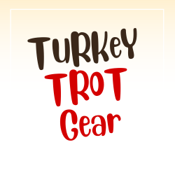 Text reading 'Turkey Trot Gear' in brown and red font on a light background.