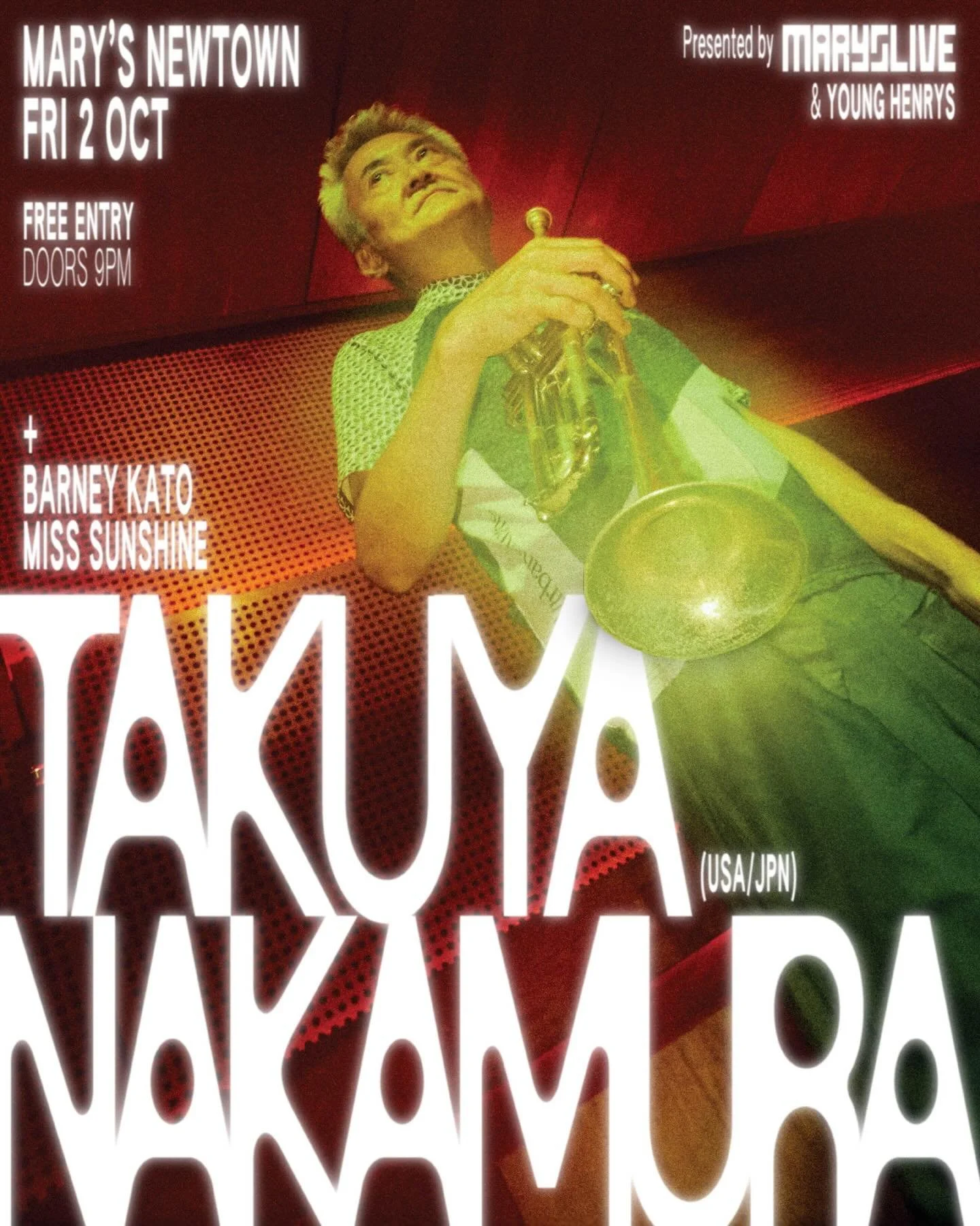 Surprise! Mary&rsquo;s Live is beyond stoked to present sonic space cadet, Takuya Nakamura (USA/JPN) for an intimate show at Mary&rsquo;s Newtown this Fri, Oct 2. 

With support from Eora&rsquo;s 
@barneykatokato 
@rayofsunshiine3 

Free entry and li