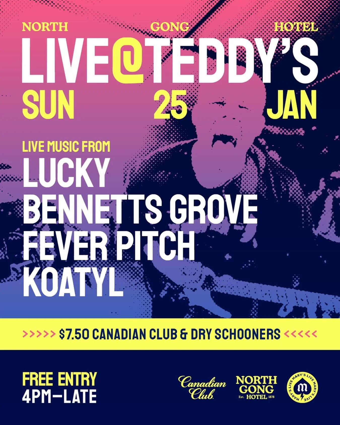 Live at Teddy&rsquo;s returns to @northgonghotel on Sun, Jan 25 and it&rsquo;s FREE.

If you were sad to miss @luckyisours in December, they&rsquo;re coming back!

Joined by @bennetts.grove | @whoisfeverpitch | @koatylband you won&rsquo;t want to mis