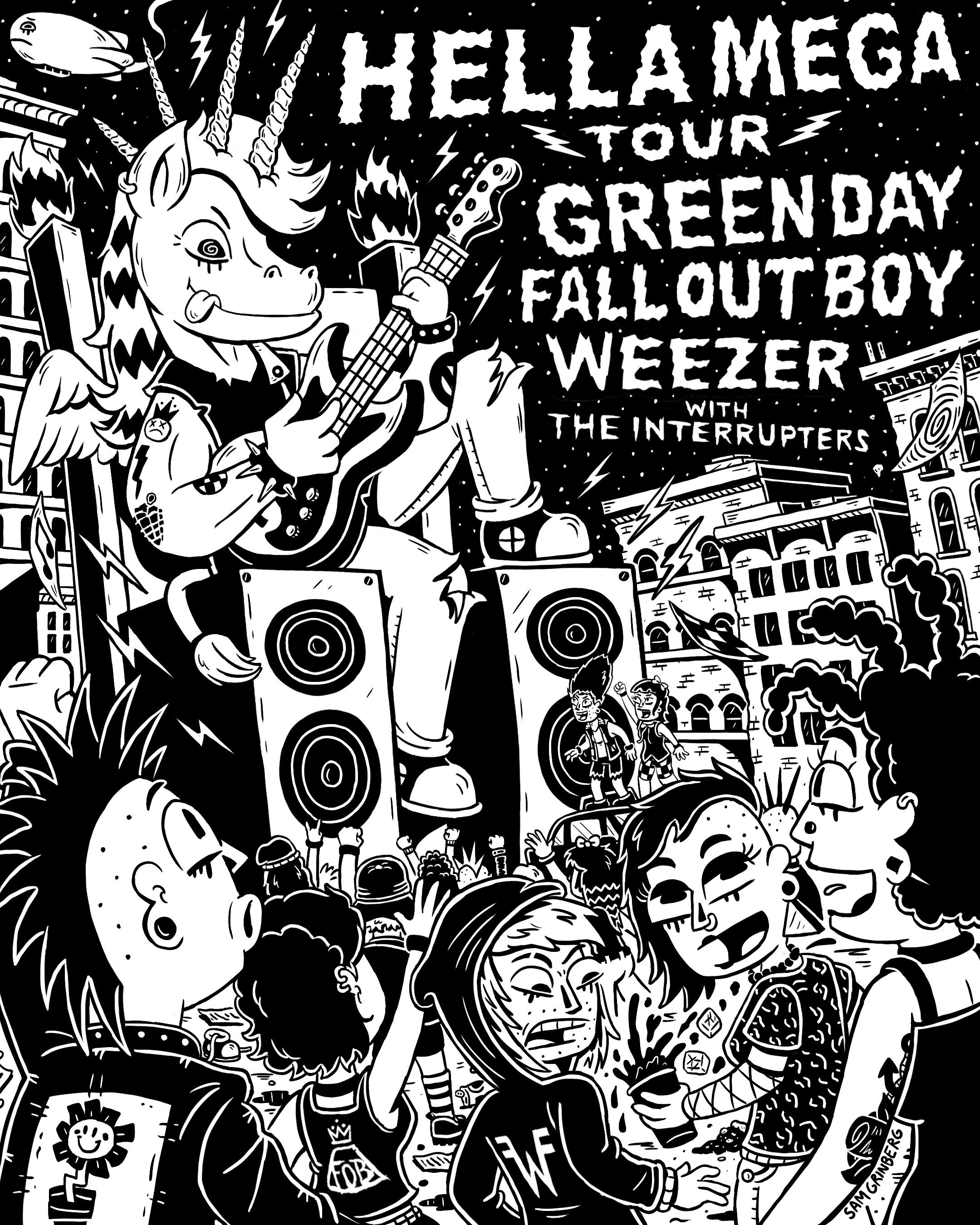  Created this illustration for Hella Mega Tour, featuring Green Day, Fall Out Boy, Weezer, and The Interrupters 